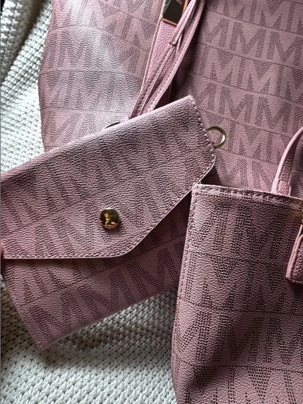 MK-Style Pink Logo Tote Set - 3-Piece Women’s Handbag Collection